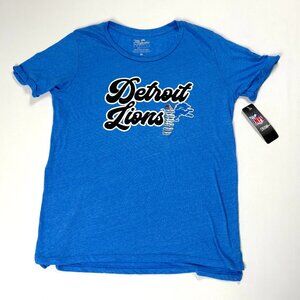 Detroit Lions Womens Majestic Threads T Shirt Blue Sz M NWT New NFL Spell Out